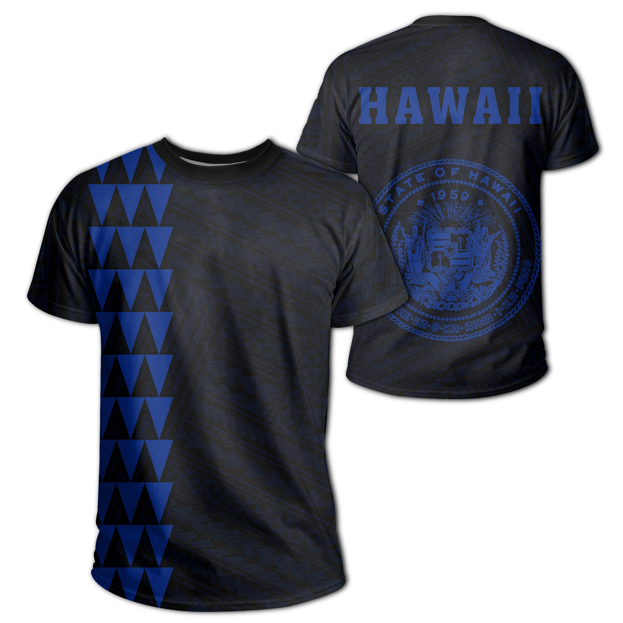 Hawaii Kakau Coat of Arms T Shirt Blue Unisex Blue - Polynesian Pride