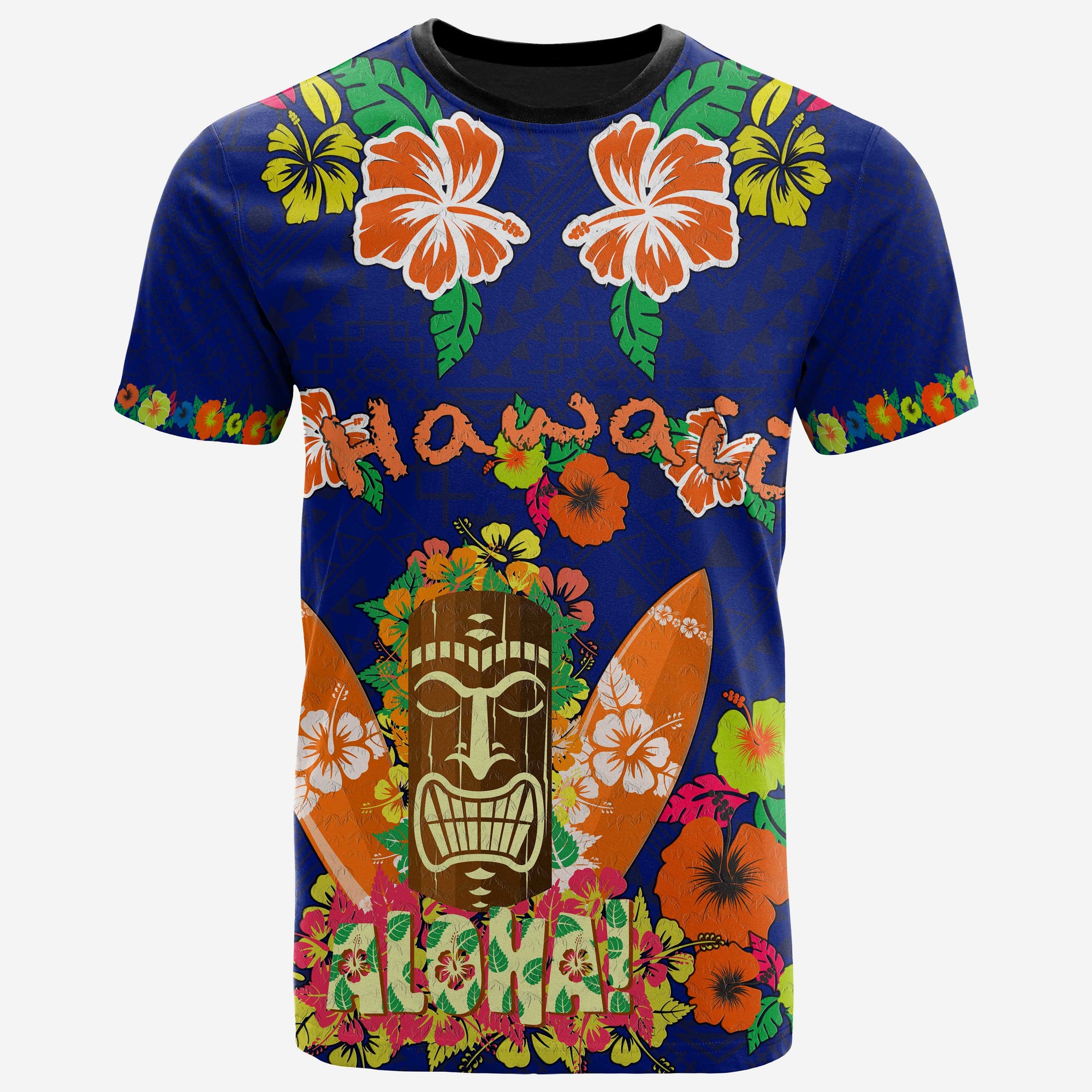 Hawaii All Over T Shirt Aloha Hawaii Tiki Statue (Blue) Unisex Blue - Polynesian Pride