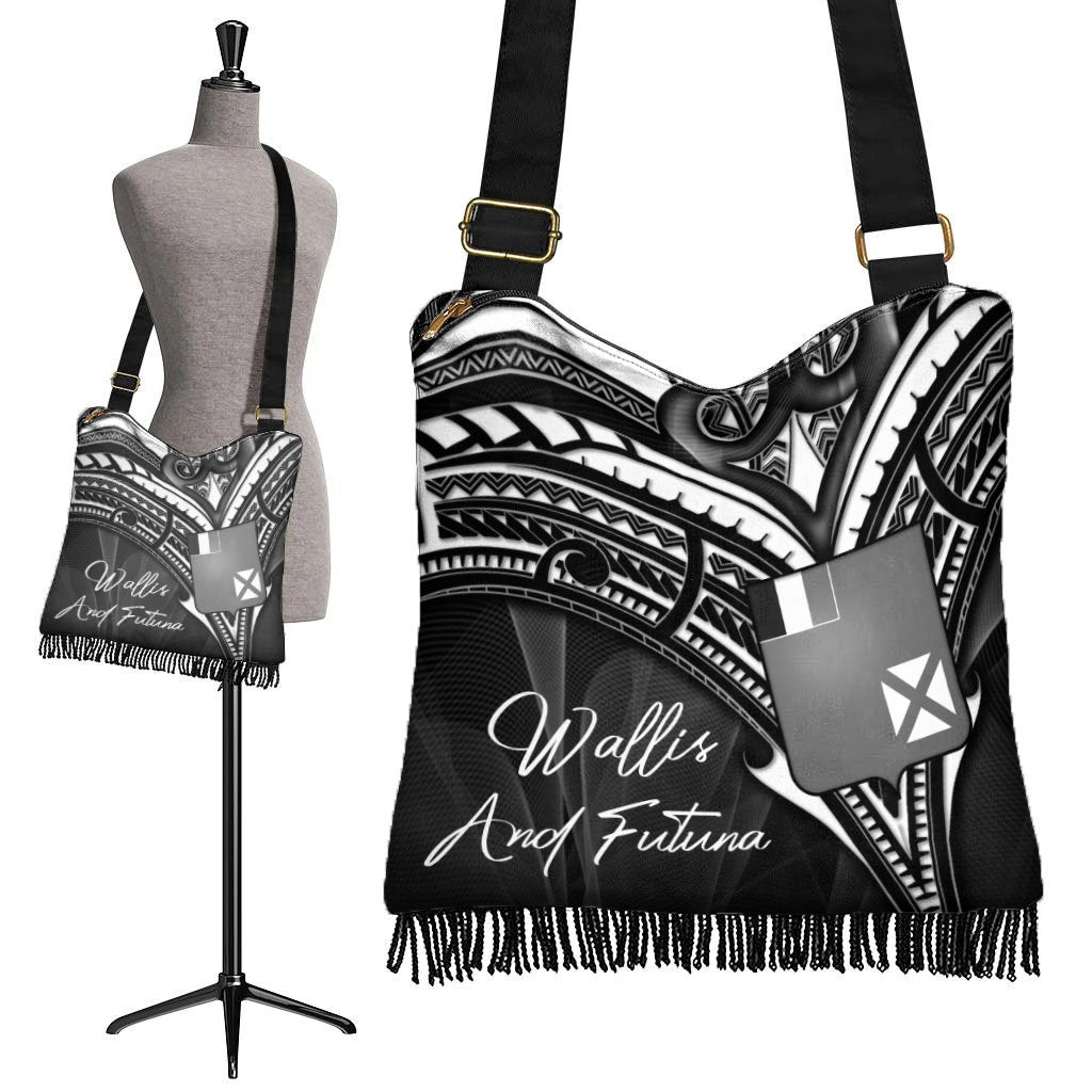 Wallis and Futuna Boho Handbag - Cross Style Boho Handbag One Size Black - Polynesian Pride