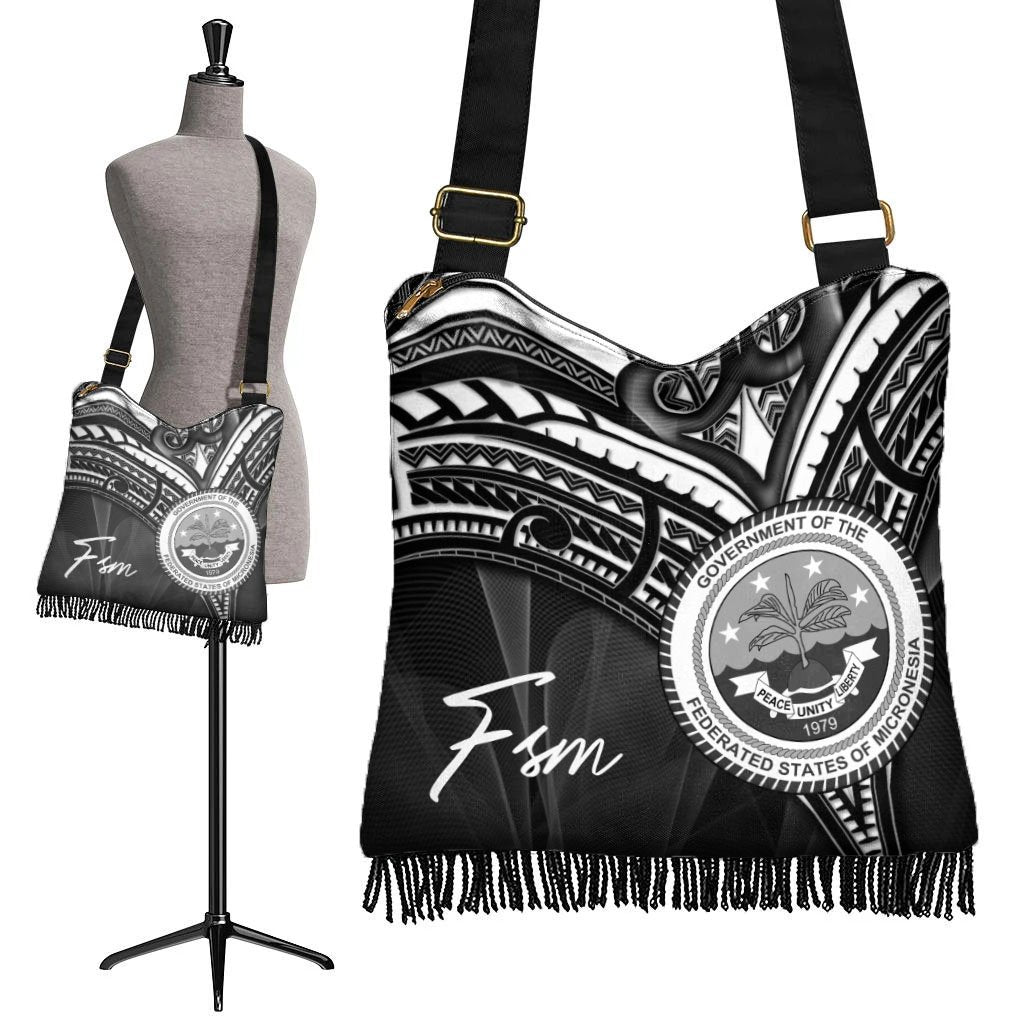 Federated States of Micronesia Boho Handbag - Cross Style Boho Handbag One Size Black - Polynesian Pride