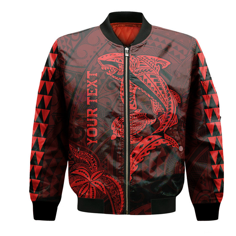 (Custom Personalised) Hawaii Bomber Jacket Shark and Turtle Mix Kakau Red LT9 Unisex Red - Polynesian Pride