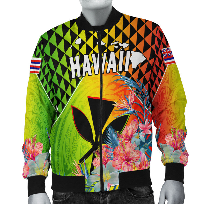 (Custom Personalised) Hawaii Bomber Jacket Hawaiian Tribal Kanaka Maoli Hibiscus LT14 Unisex Reggae - Polynesian Pride