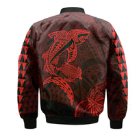 Hawaii Bomber Jacket Shark and Turtle Mix Kakau Red LT9 - Polynesian Pride