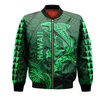 Hawaii Bomber Jacket Shark and Turtle Mix Kakau Green LT9 Unisex Green - Polynesian Pride