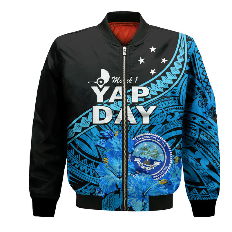 Yap State Day Bomber Jacket Yap Flag and FSM Seal LT9 Unisex Blue - Polynesian Pride