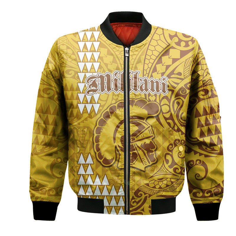 Hawaii Mililani High School Bomber Jacket Tribal Kakau LT9 Unisex Yellow - Polynesian Pride