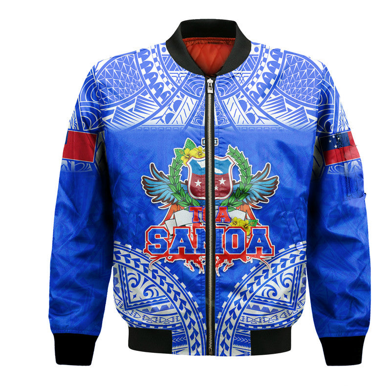 Toa Samoa Polynesian Rugby Bomber Jacket Samoan Flag Blue Color LT9 Unisex Blue - Polynesian Pride