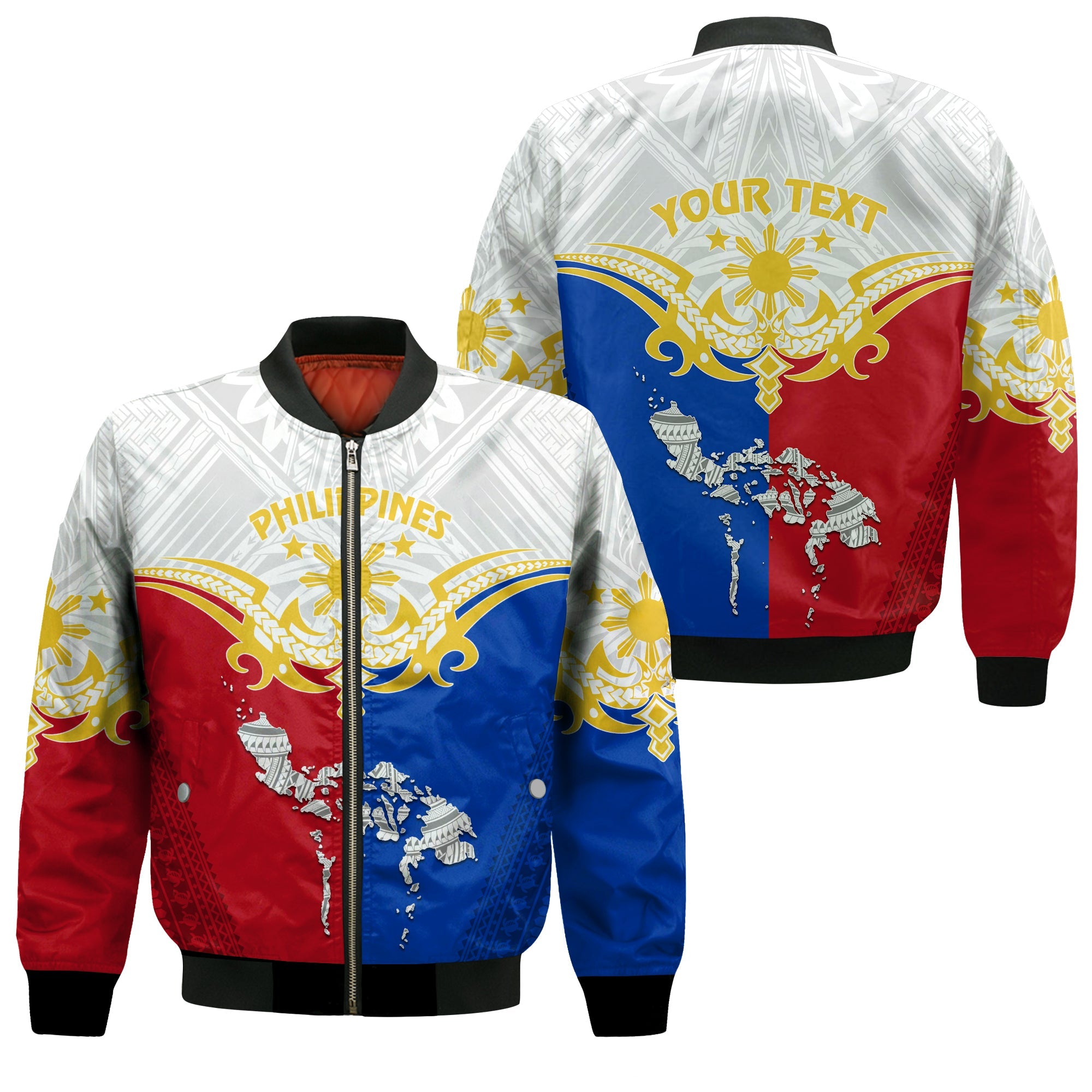 Personalised Philippines Bomber Jacket Tribal Mix Style LT7 Unisex White - Polynesian Pride