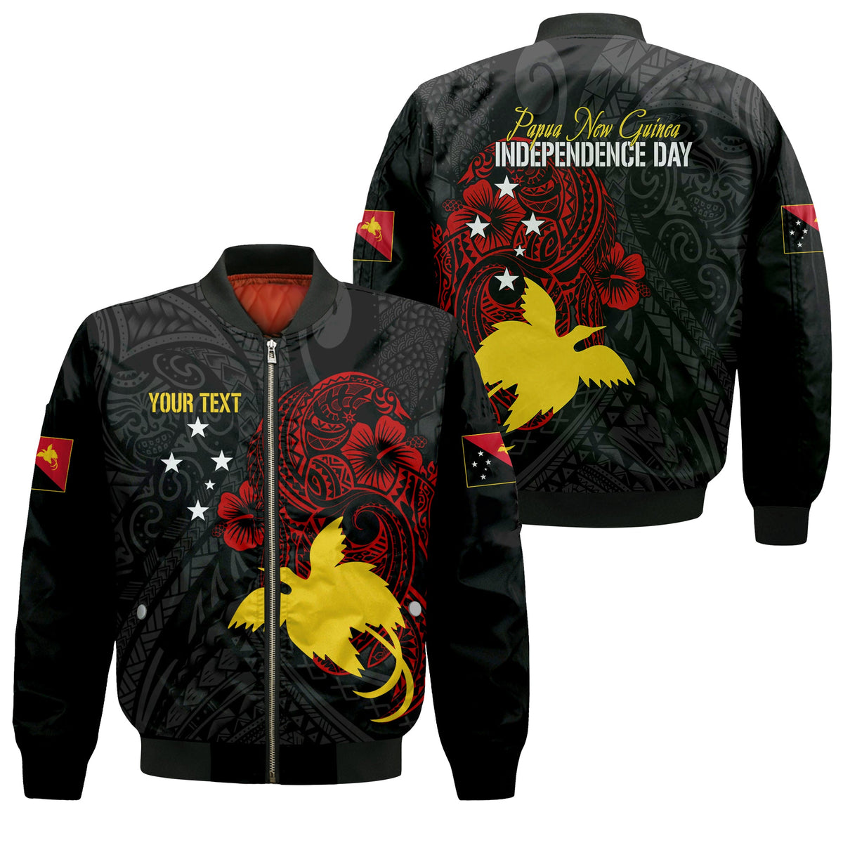 Personalised Papua New Guinea 49th Independence Bomber Jacket Tribal Turtle LT7 Unisex Black - Polynesian Pride