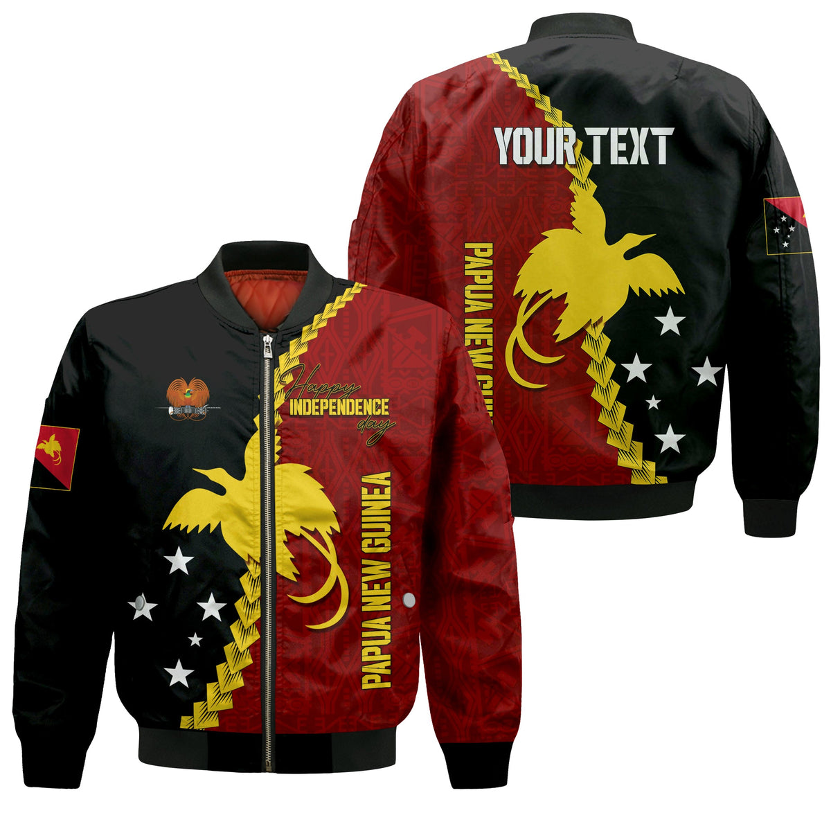 Personalised Papua New Guinea Bomber Jacket 47th Independence Anniversary - Motu Revareva LT7 Unisex Red - Polynesian Pride