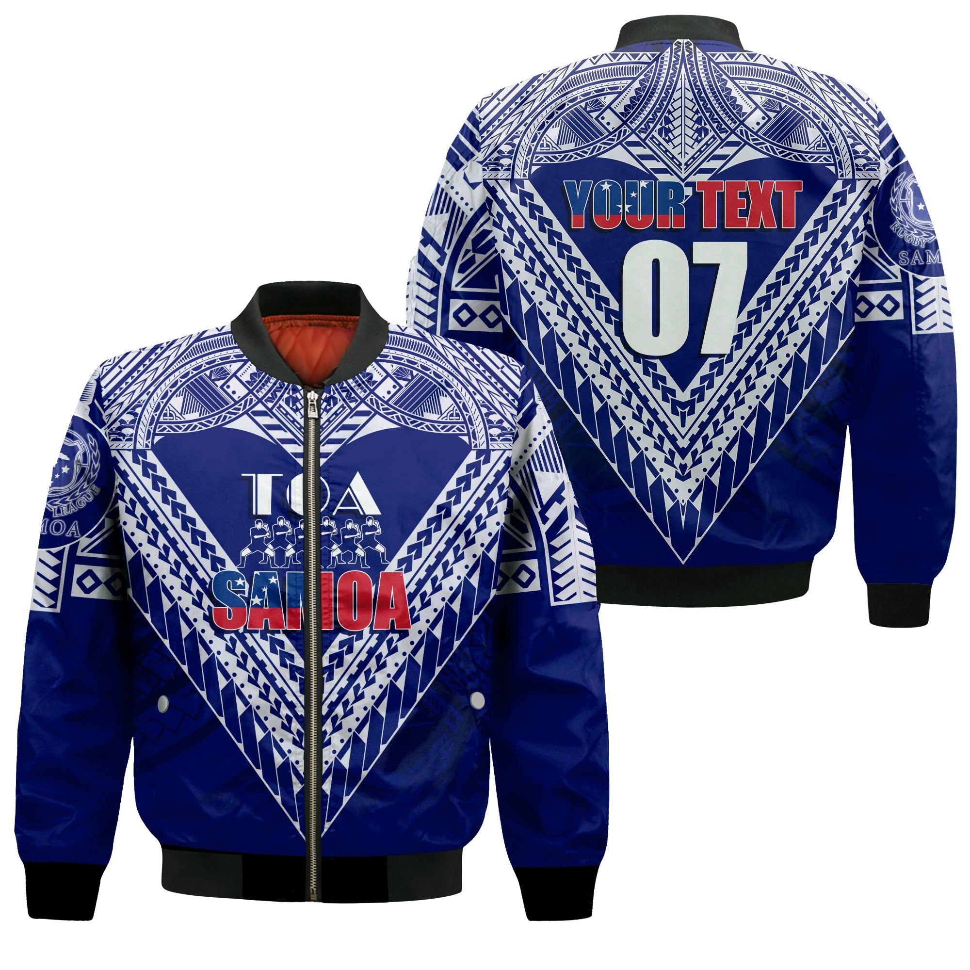 (Customize Personalize) Toa Samoa RLS Warriors Siva Tau Bomber Jacket LT7 Unisex Blue - Polynesian Pride