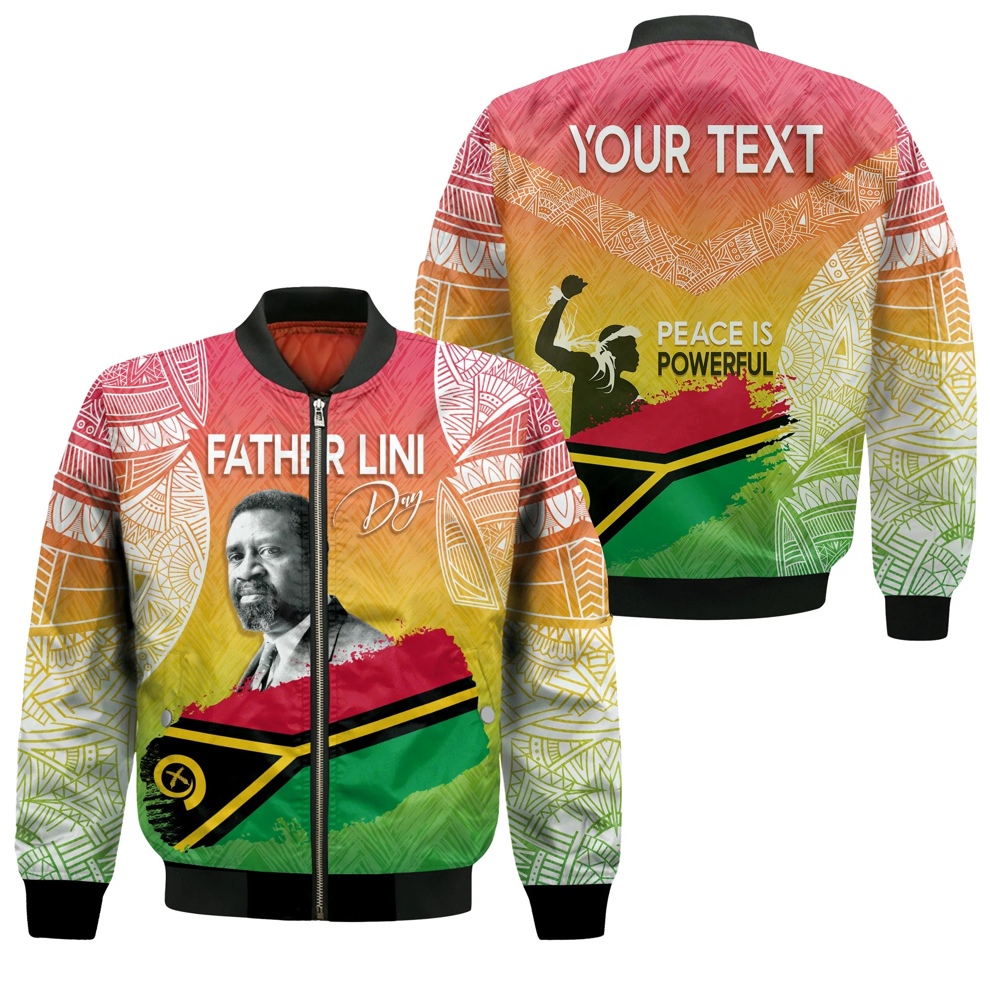 Vanuatu Father Lini Quote Bomber Jacket Flag Style - White LT7 Unisex Art - Polynesian Pride