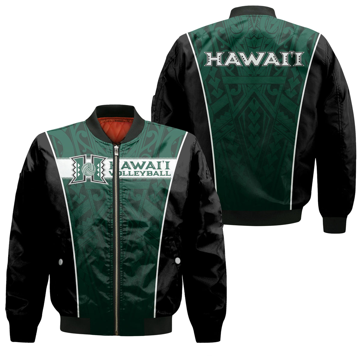 Hawaii Volleyball Green Warrior Bomber Jacket - LT2 Unisex GREEN - Polynesian Pride