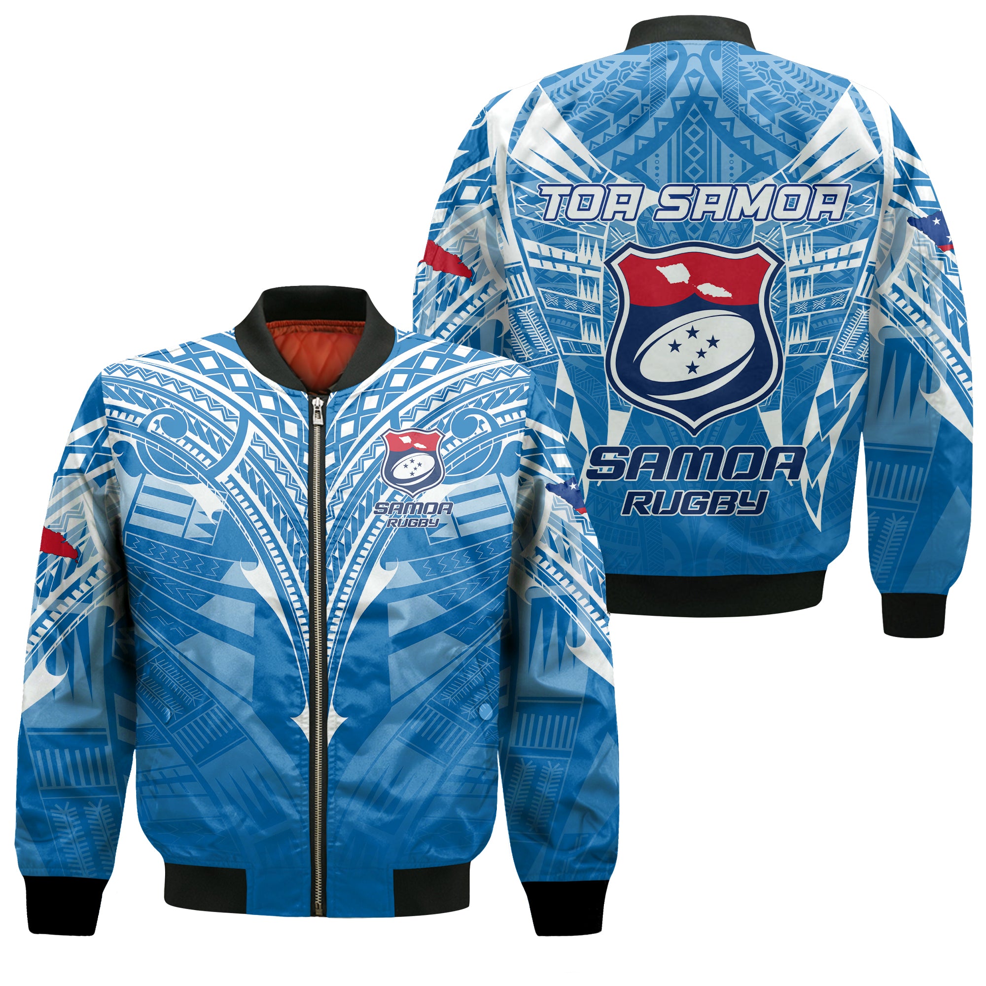 Samoa Rugby Toa Samoa Blue Style Bomber Jacket - LT2 Unisex BLUE - Polynesian Pride