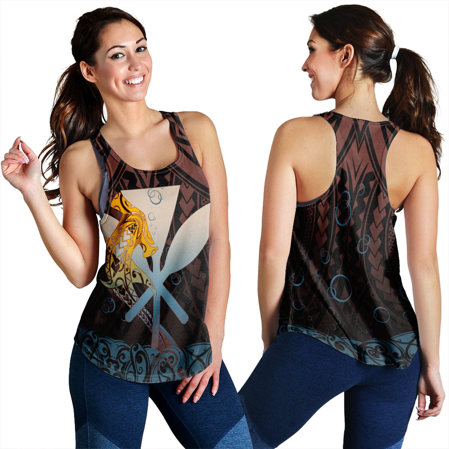 Hawaiian - Kanaka Shark Racerback Tank - Bubbles Style - AH Brown - Polynesian Pride