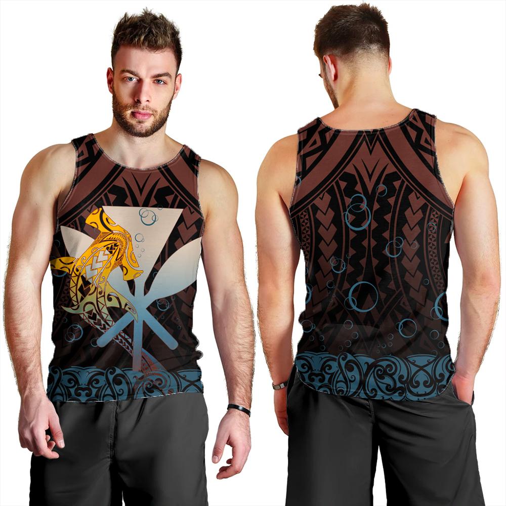 Hawaiian - Kanaka Shark Men's Tank Top - Bubbles Style - AH Brown - Polynesian Pride