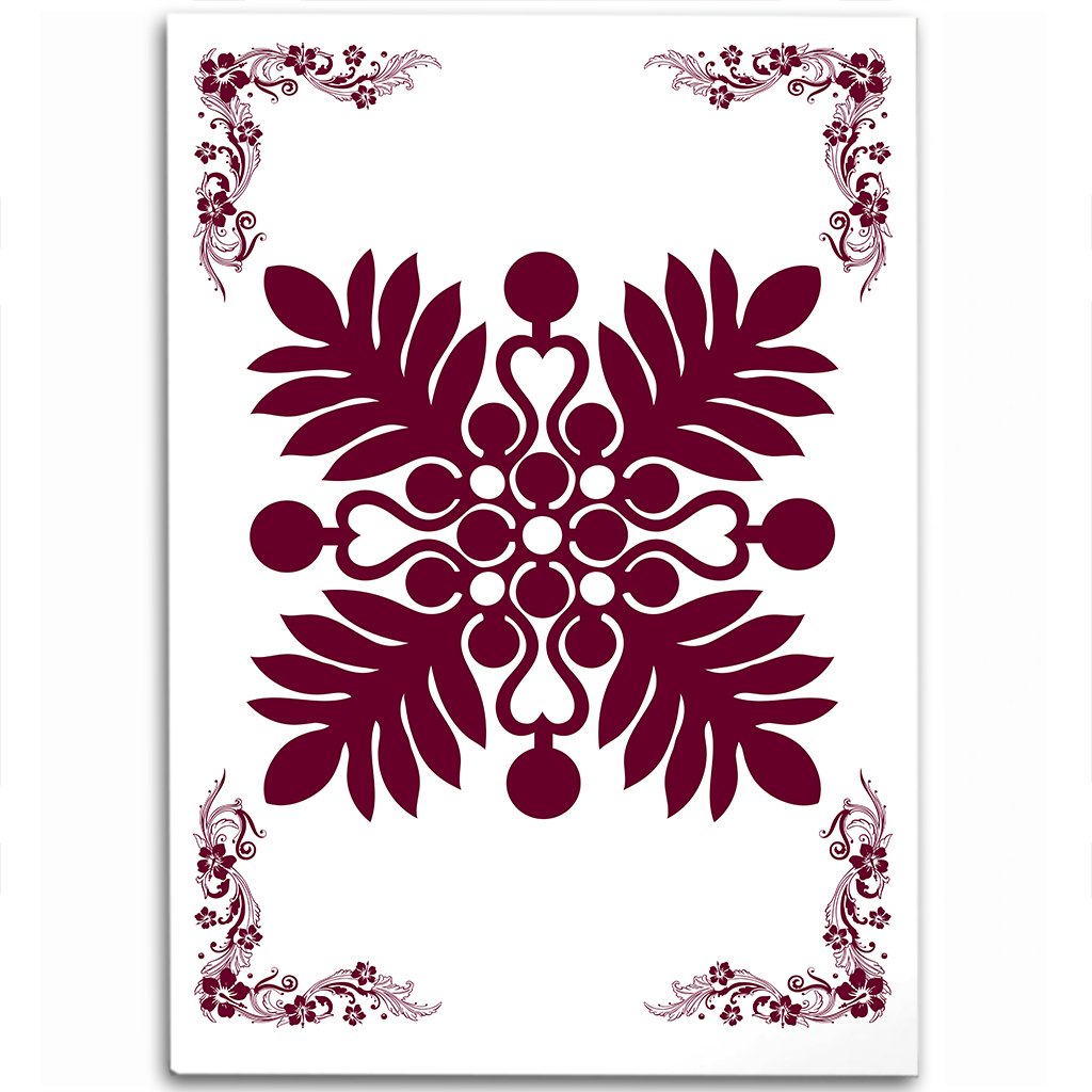 Hawaiian Quilt Maui Plant And Hibiscus Pattern Area Rug - Burgundy White - AH Burgundy - Polynesian Pride