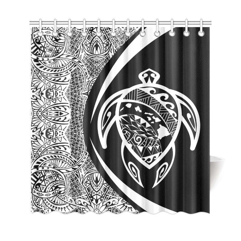 Hawaii Turtle Map Polynesian Shower Curtain - White - Circle Style - Polynesian Pride
