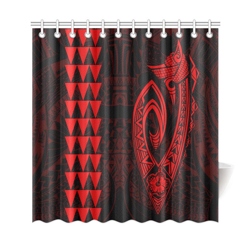 Hawaii Kakau Makau Fish Hook Polynesian Shower Curtain - Red 177 x 172 (cm) Red - Polynesian Pride