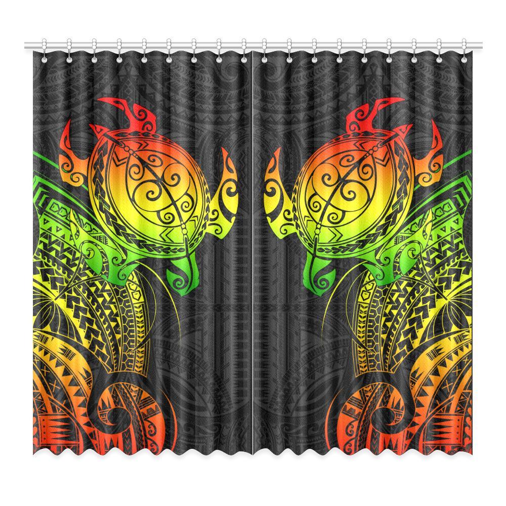 Turtle Window Curtain Reggage Polynesian (Two Pieces) One Size 52"x96"(Two Piece) Black - Polynesian Pride