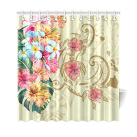 Hawaii Triple Marble Turtle Polynesian Hibiscus Shower Curtain - AH - Benjamin Style - Beige - Polynesian Pride