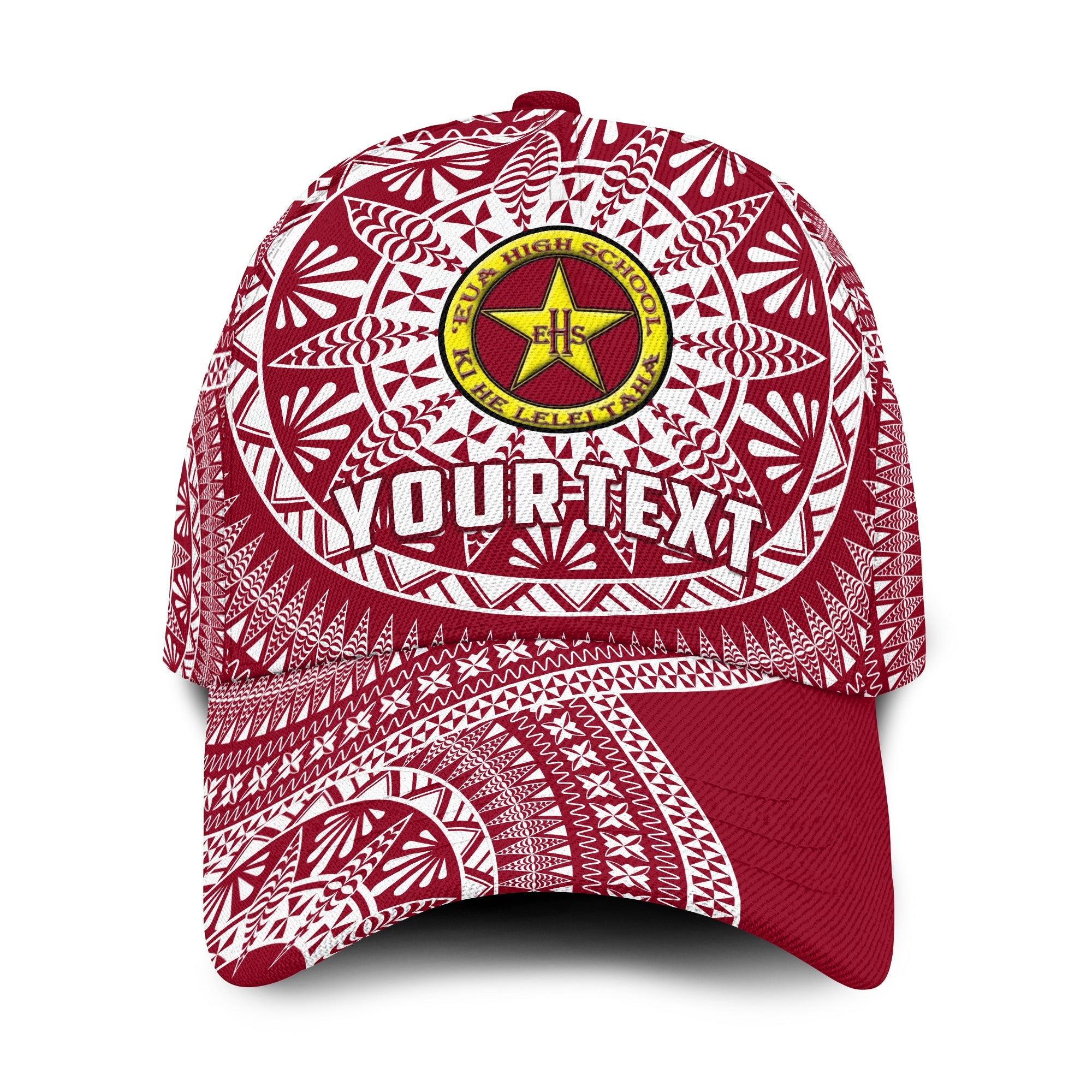 (Custom Personalised) Tonga Eua High School Classic Cap Tongan Ngatu Pattern Ver.01 LT14 Classic Cap Universal Fit Maroon - Polynesian Pride