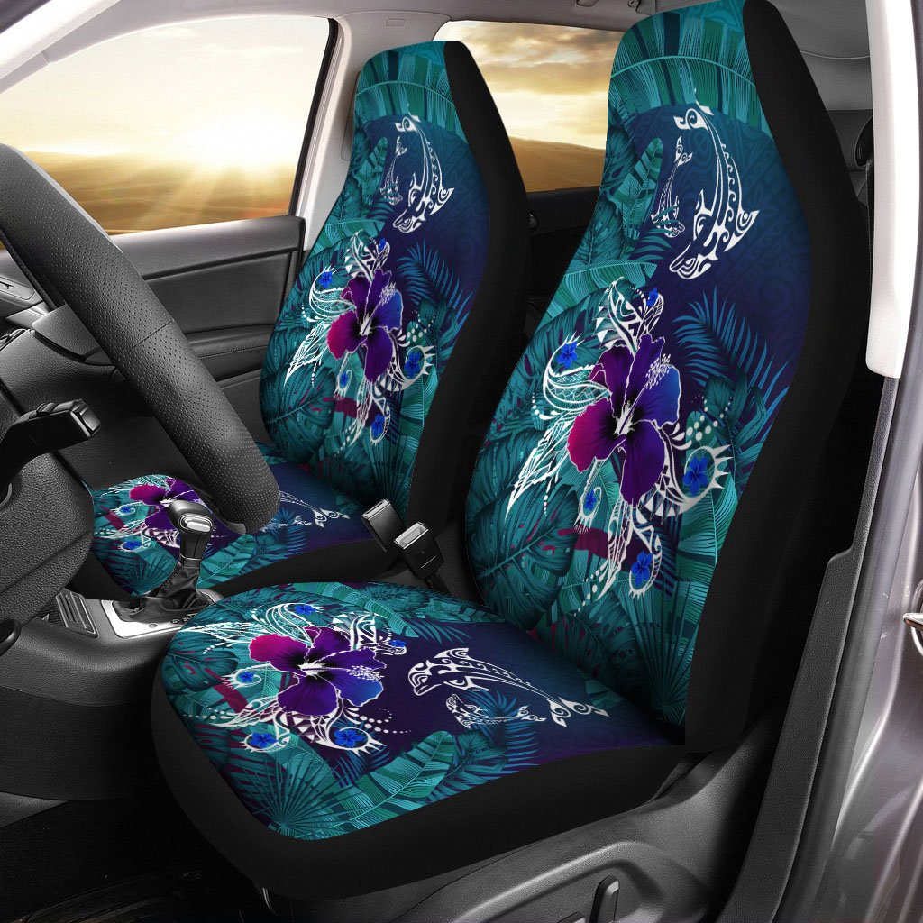 Hawaii Dophin Flowers And Palms Retro Car Seat Covers - AH One Size Green - Polynesian Pride