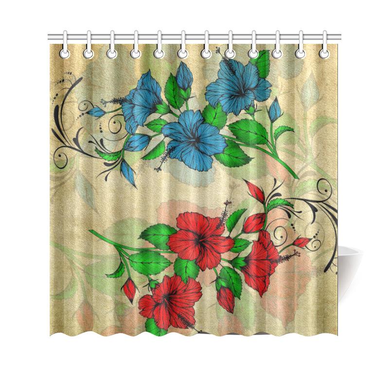 Hibiscus Red And Blue Shower Curtain 177 x 172 (cm) Nude - Polynesian Pride