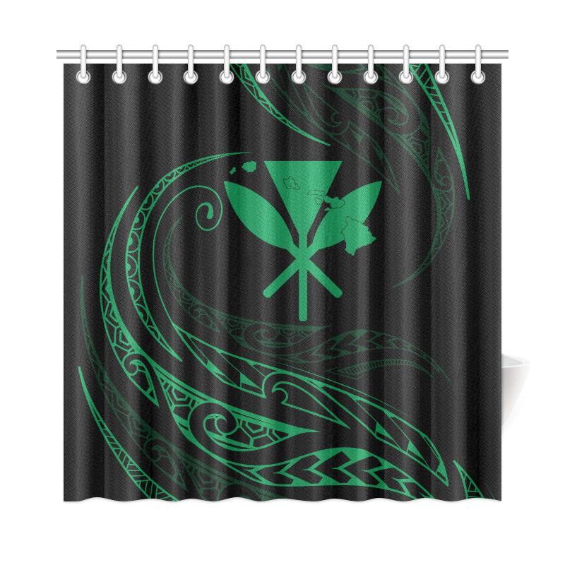 Kanaka Shower Curtain - Green - Frida Style 177 x 172 (cm) Black - Polynesian Pride