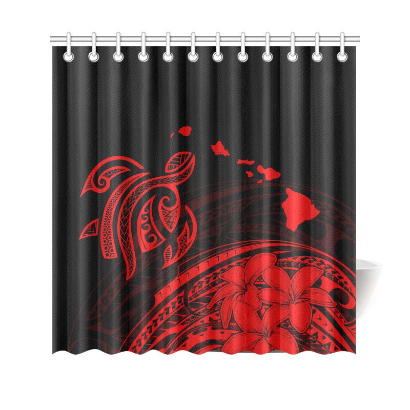 Hawaii Map Plumeria Polynesian Red Turtle Shower Curtain 177 x 172 (cm) Red - Polynesian Pride