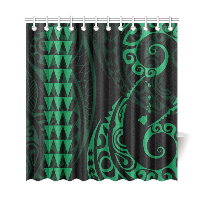 Hawaii Kakau Green Polynesian Shower Curtain - Polynesian Pride