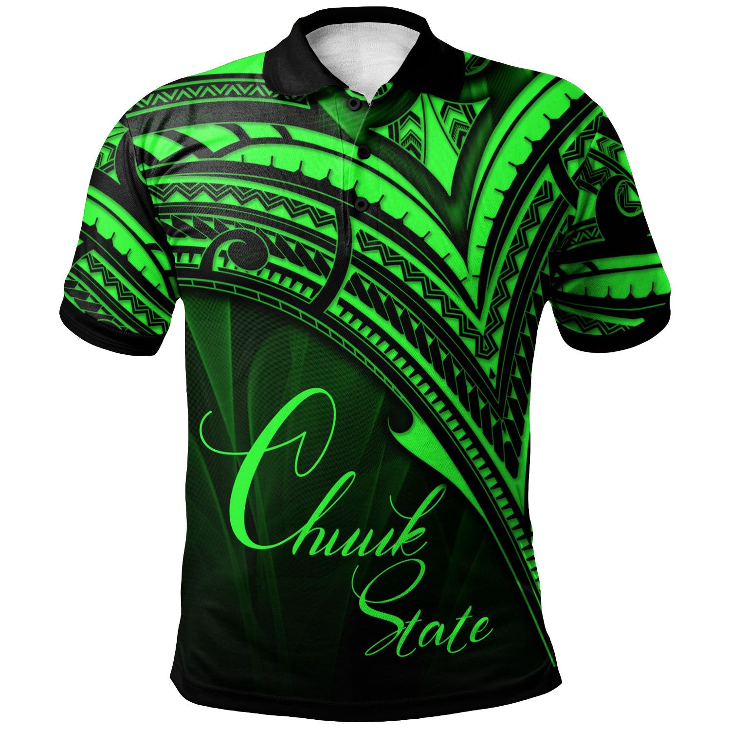 Chuuk State Polo Shirt Green Color Cross Style Unisex Black - Polynesian Pride