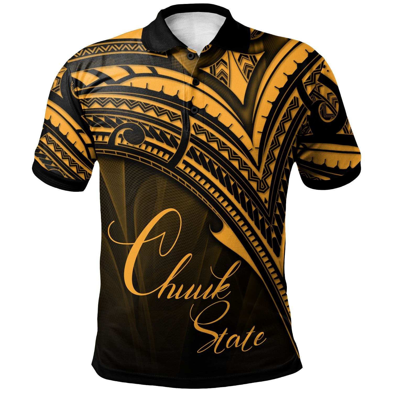 Chuuk State Polo Shirt Gold Color Cross Style Unisex Black - Polynesian Pride