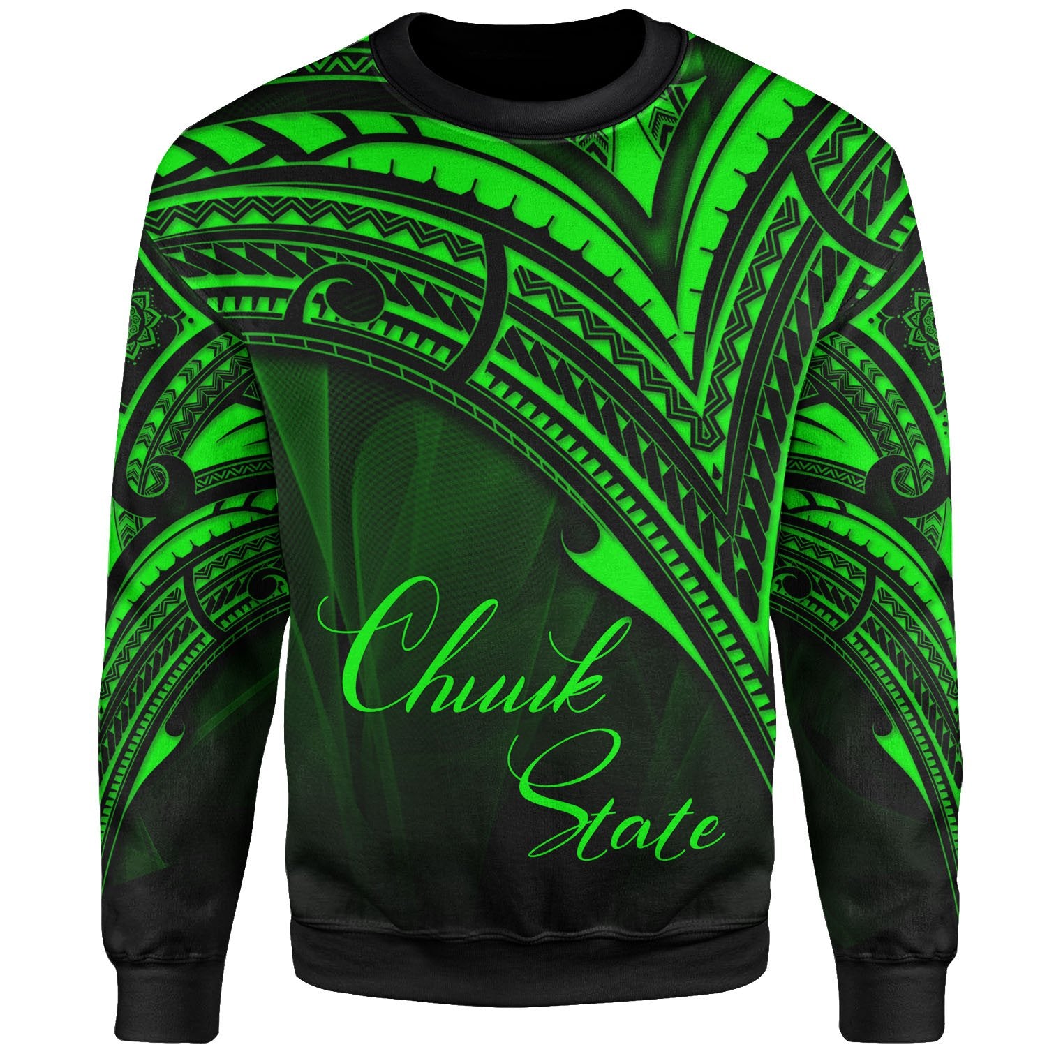 Chuuk State Sweatshirt - Cross Style Green Color Unisex Black - Polynesian Pride