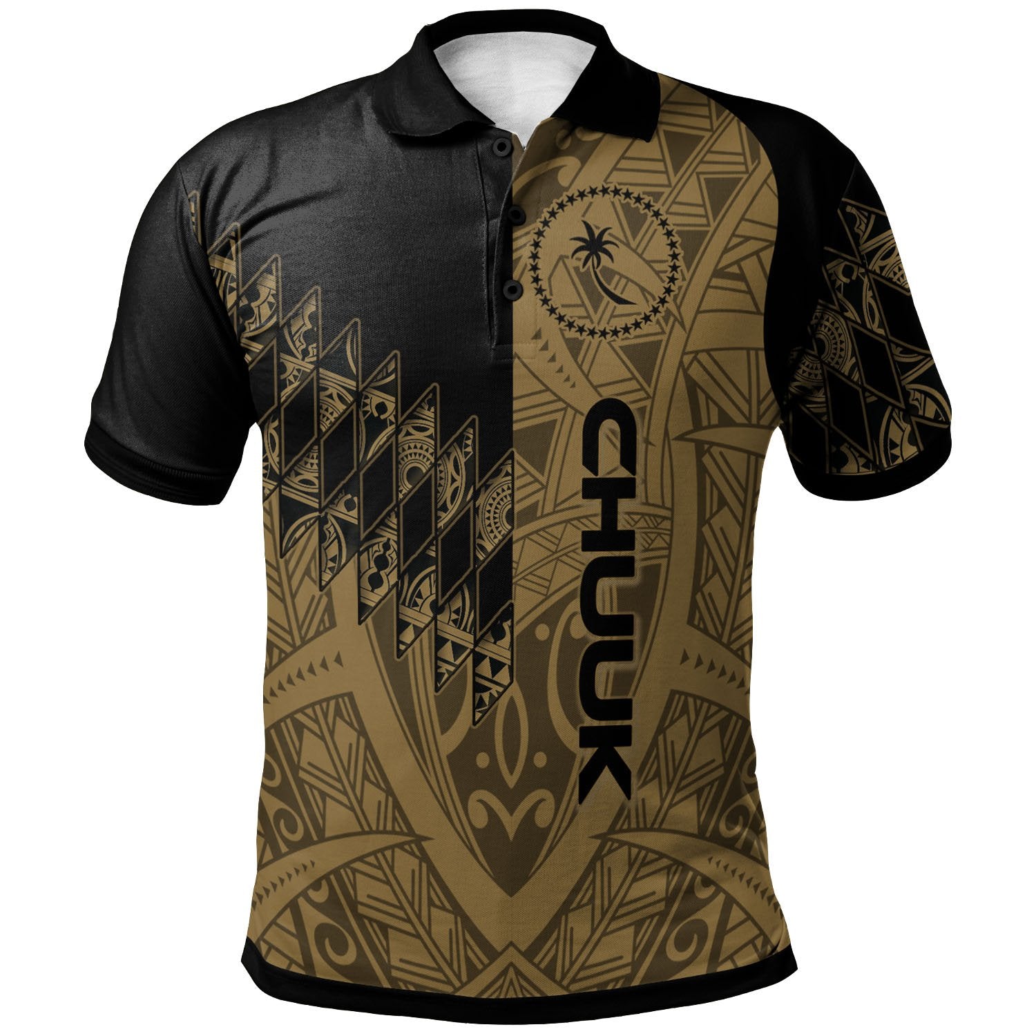 Chuuk Polo Shirt Gold Color Symmetry Style Unisex Black - Polynesian Pride