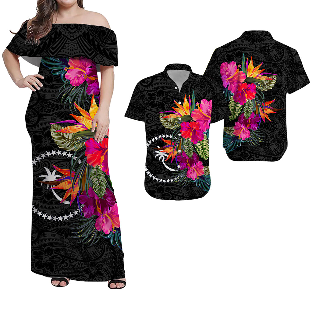 Chuuk Tribal Polynesian Hibiscus Matching Hawaiian Shirt and Dress LT12 Blue - Polynesian Pride