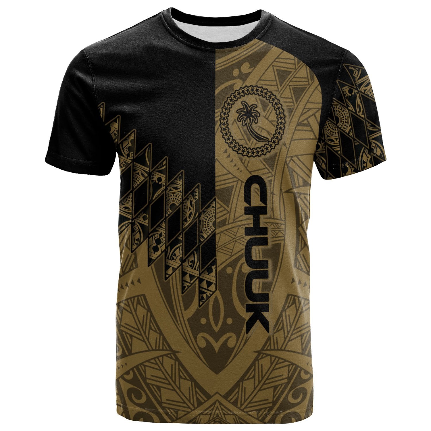 Chuuk T Shirt Gold Color Symmetry Style Unisex Black - Polynesian Pride