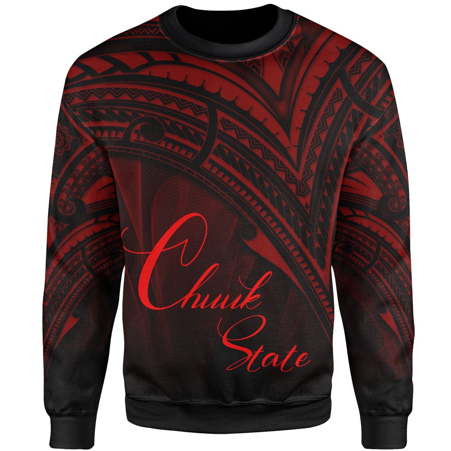 Chuuk State Sweatshirt - Cross Style Red Color Unisex Black - Polynesian Pride