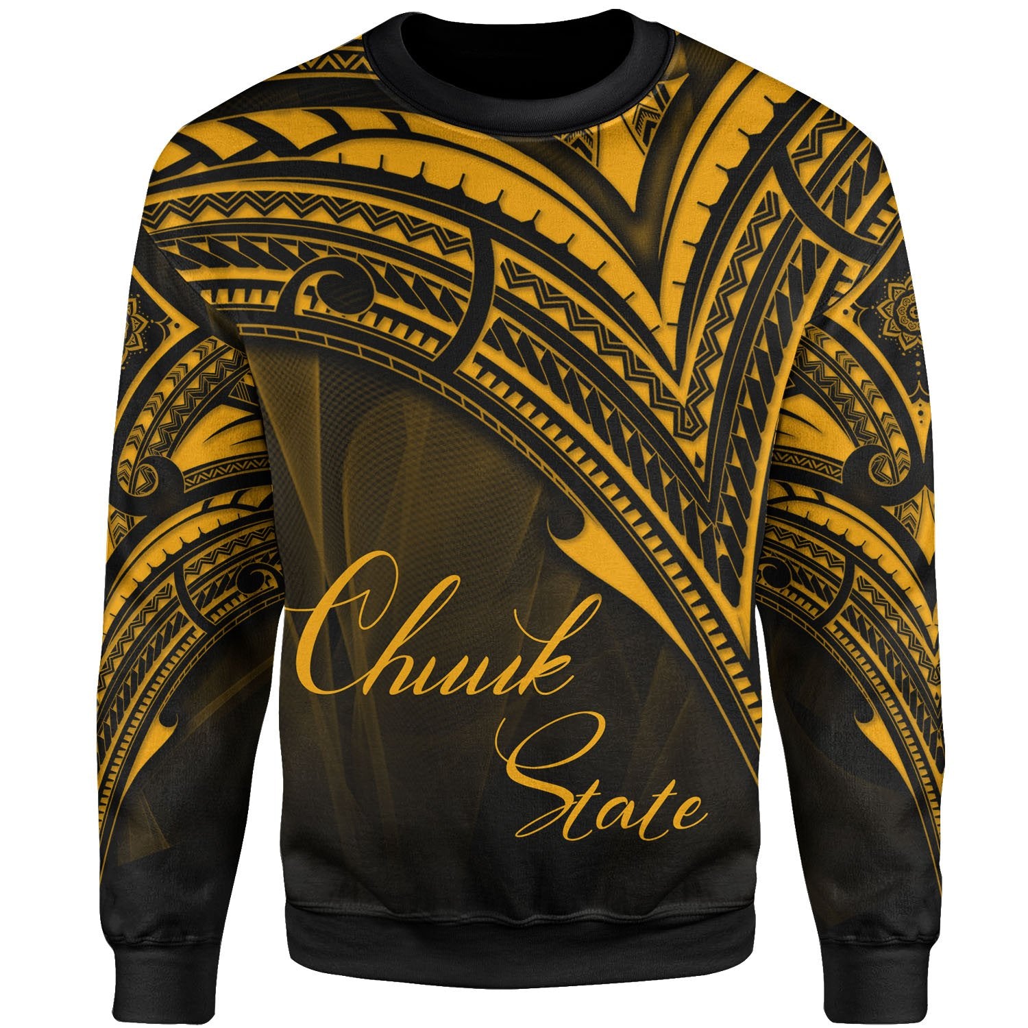 Chuuk State Sweatshirt - Cross Style Gold Color Unisex Black - Polynesian Pride