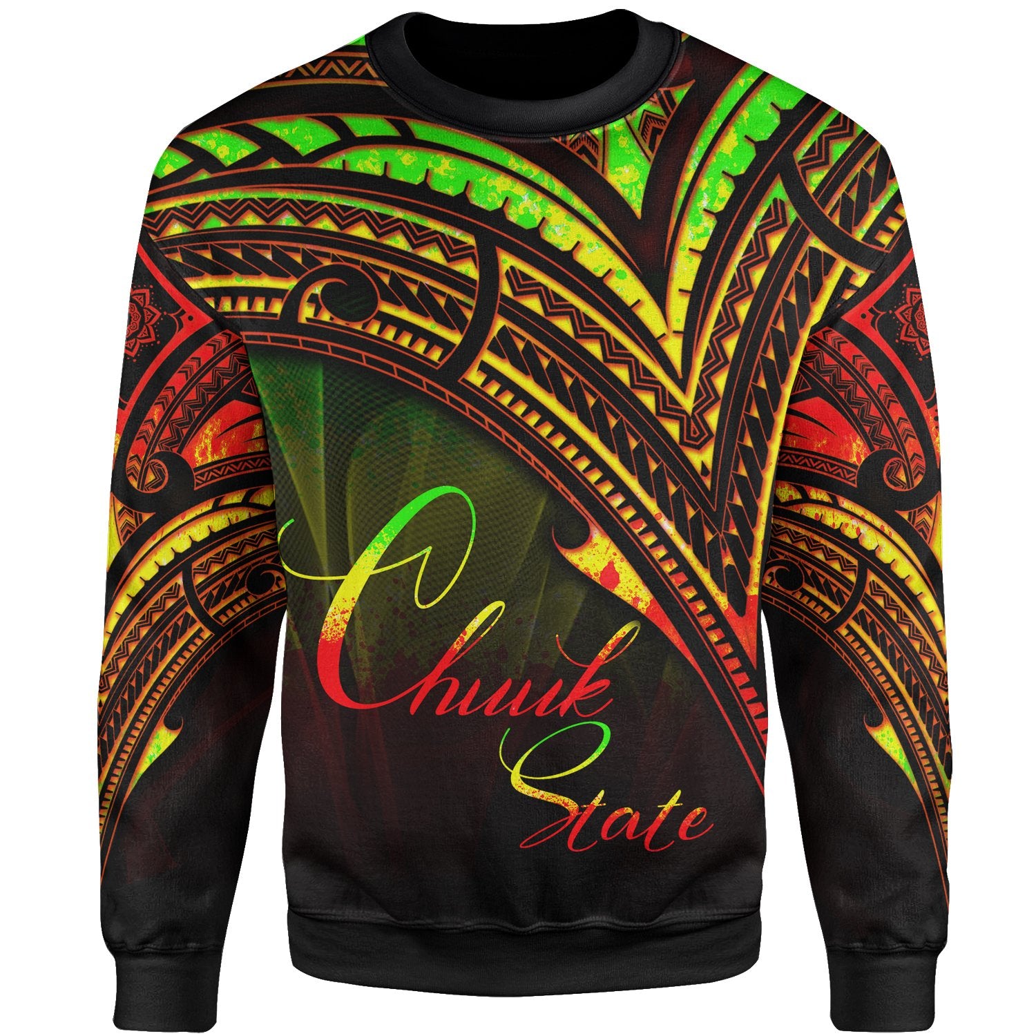 Chuuk State Sweatshirt - Cross Style Reggae Color Unisex Black - Polynesian Pride