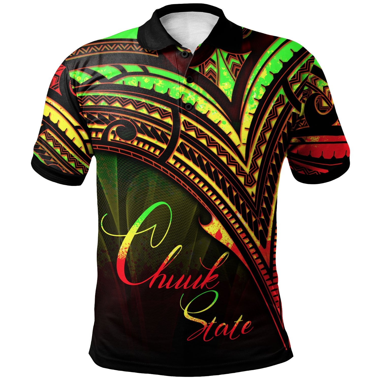 Chuuk State Polo Shirt Reggae Color Cross Style Unisex Black - Polynesian Pride