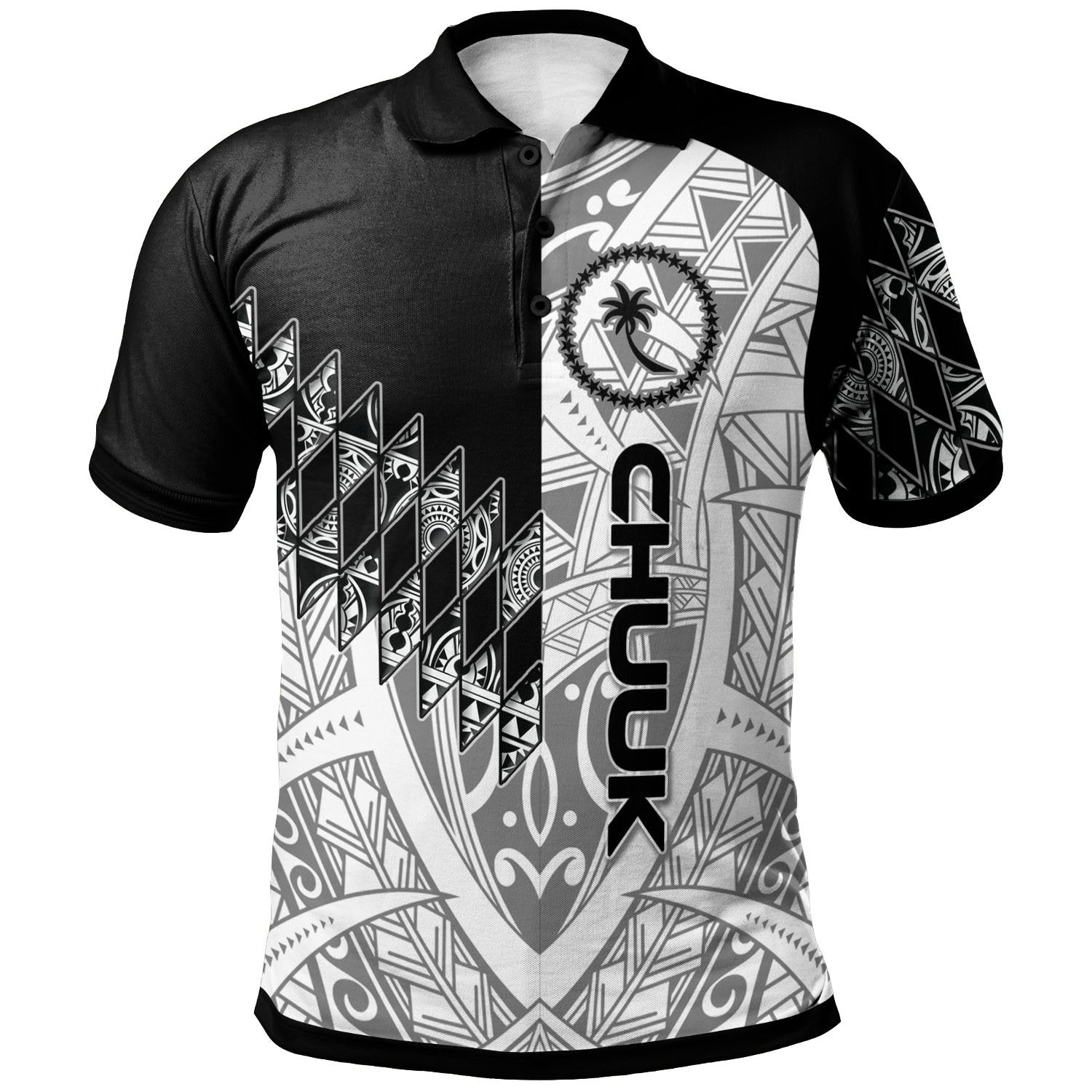 Chuuk Polo Shirt Symmetry Style Unisex Black - Polynesian Pride