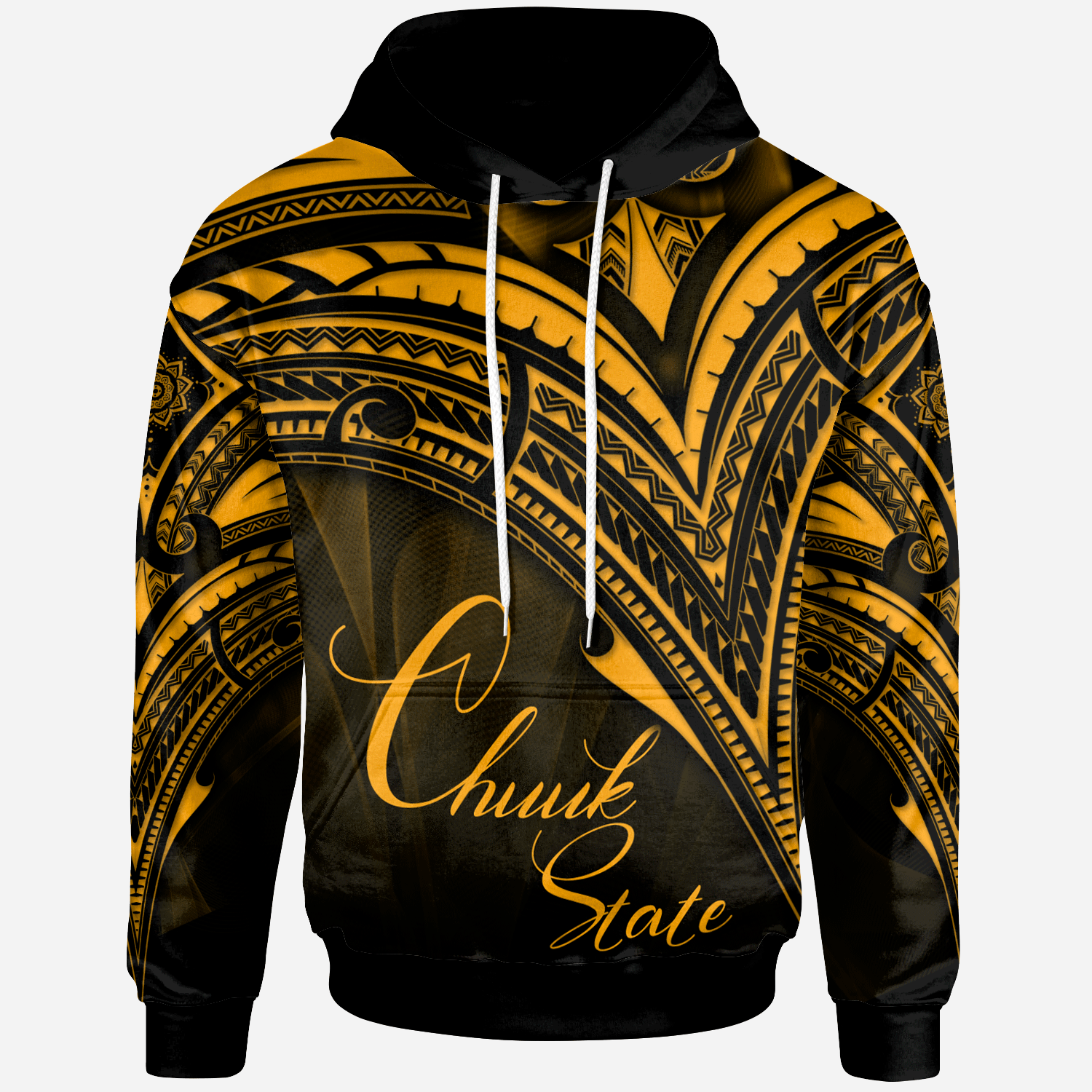 Chuuk State Hoodie Gold Color Cross Style Unisex Black - Polynesian Pride