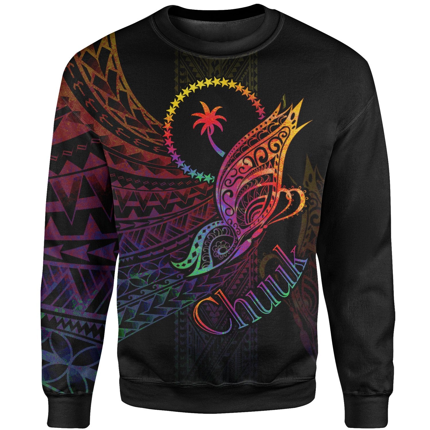 Chuuk State Sweatshirt - Butterfly Polynesian Style Unisex Black - Polynesian Pride