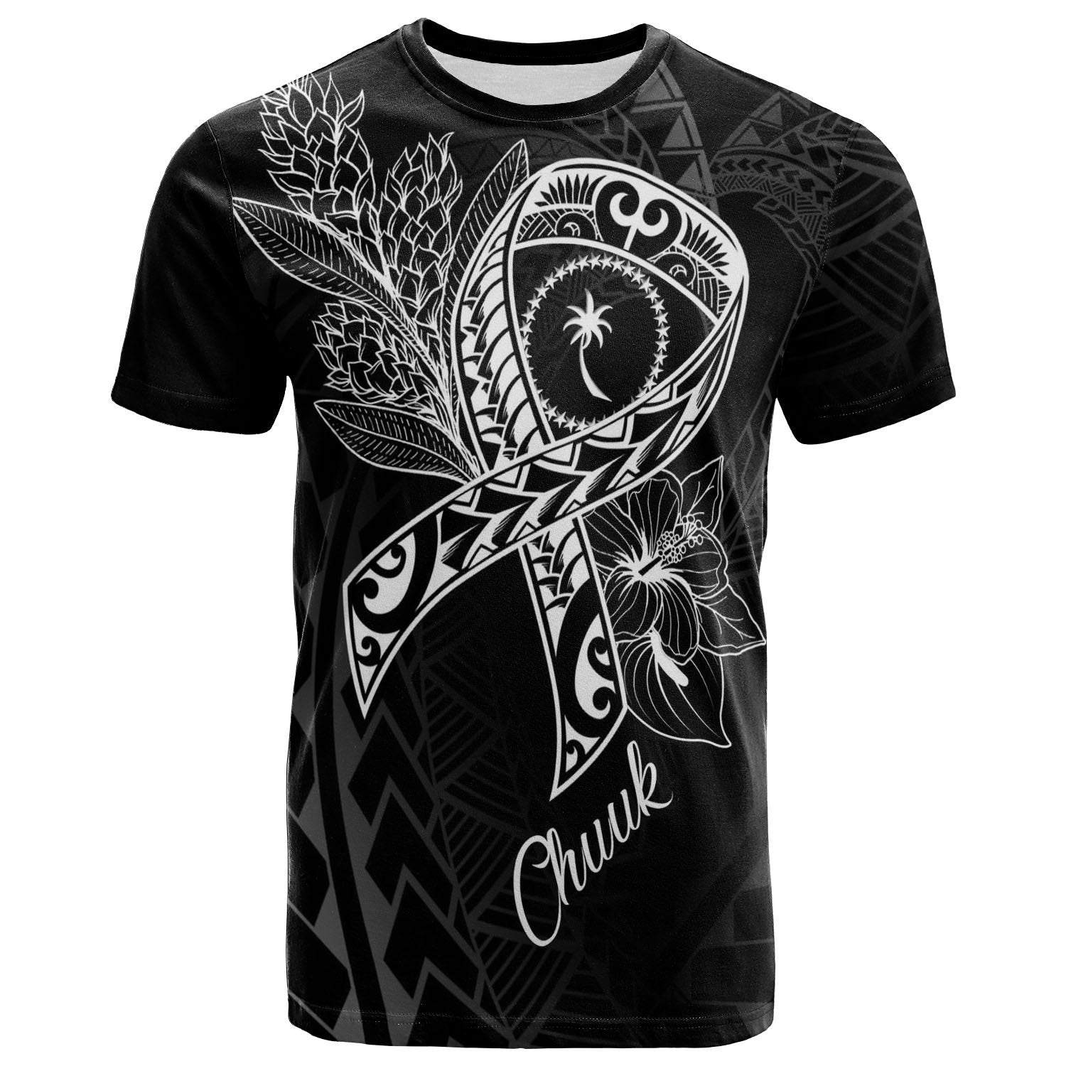 Chuuk T Shirt Ribbon Polynesian Style Unisex Black - Polynesian Pride