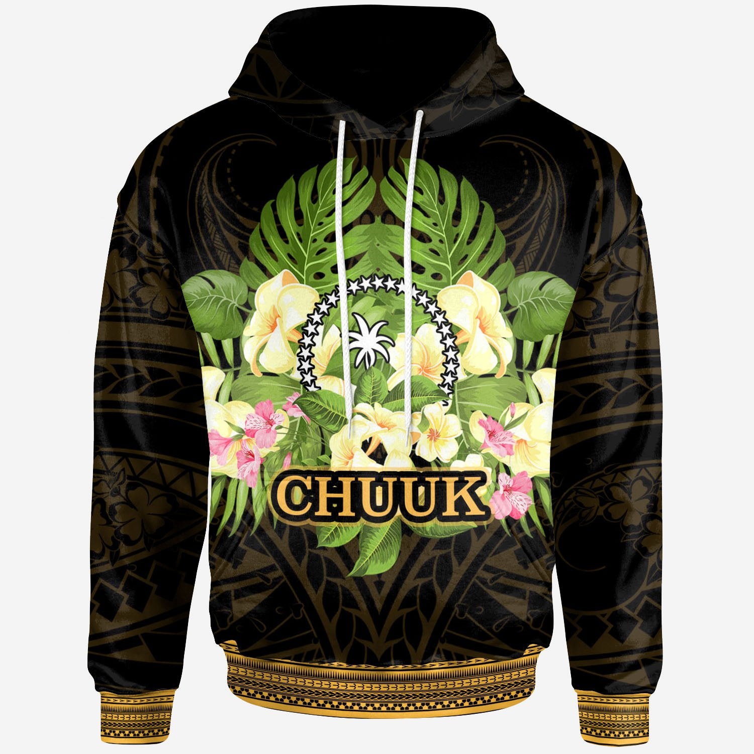 Chuuk State Hoodie Polynesian Gold Patterns Collection Unisex Black - Polynesian Pride