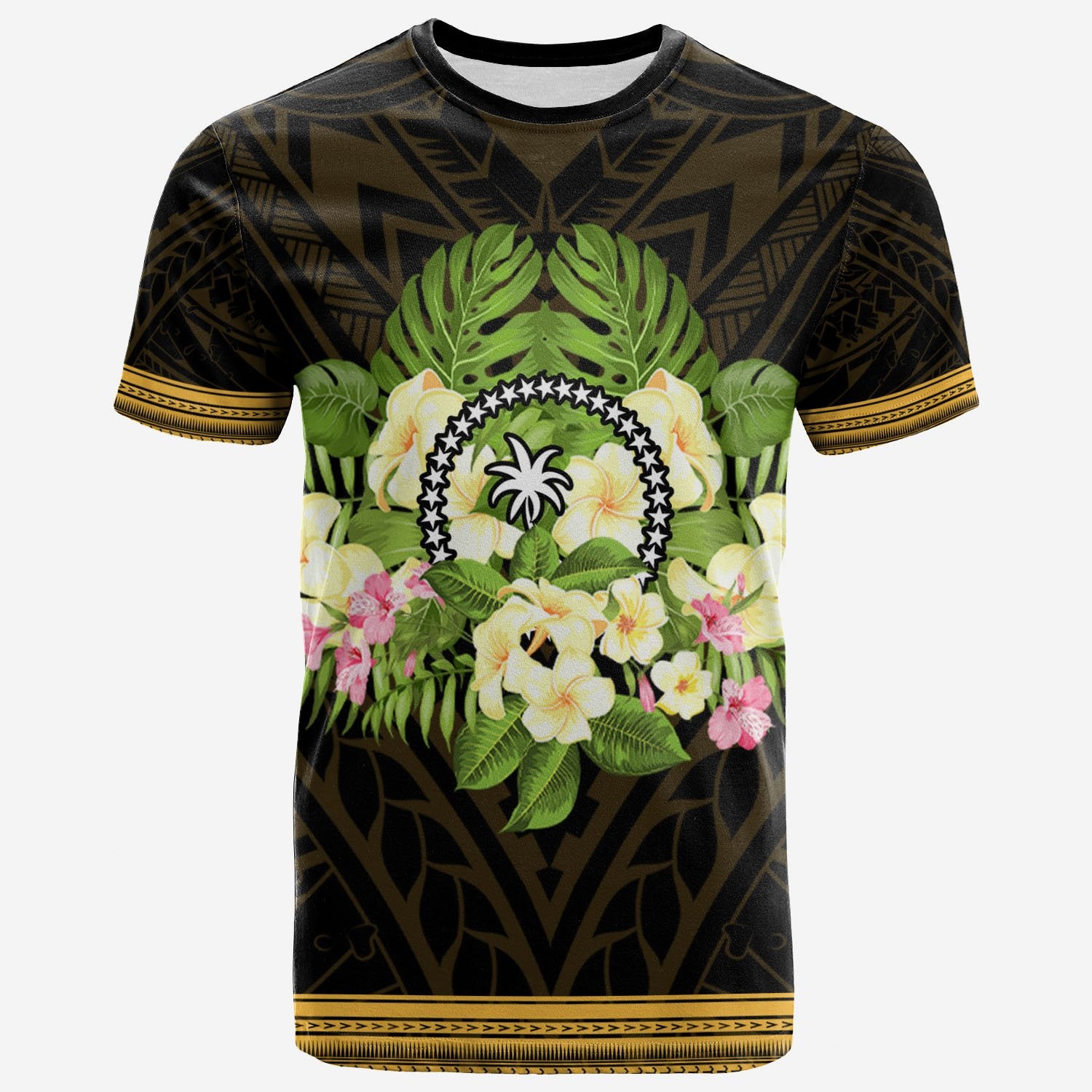 Chuuk State T Shirt Polynesian Gold Patterns Collection Unisex Black - Polynesian Pride