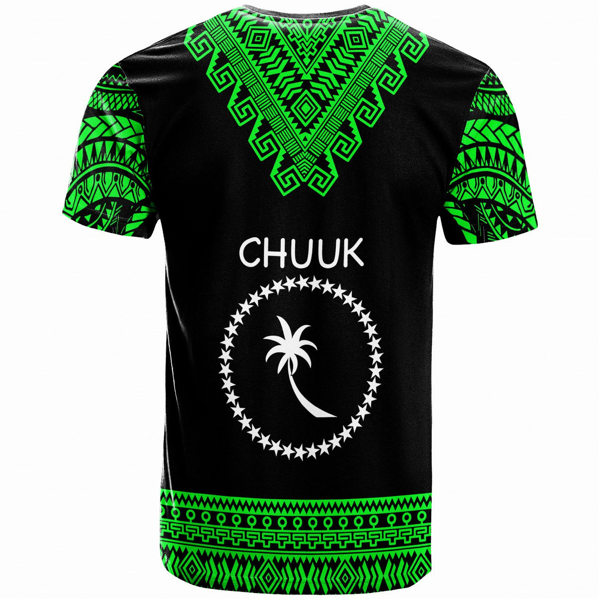 Chuuk Custom T Shirt Tooth Shaped Necklace Pattern Green Color - Polynesian Pride