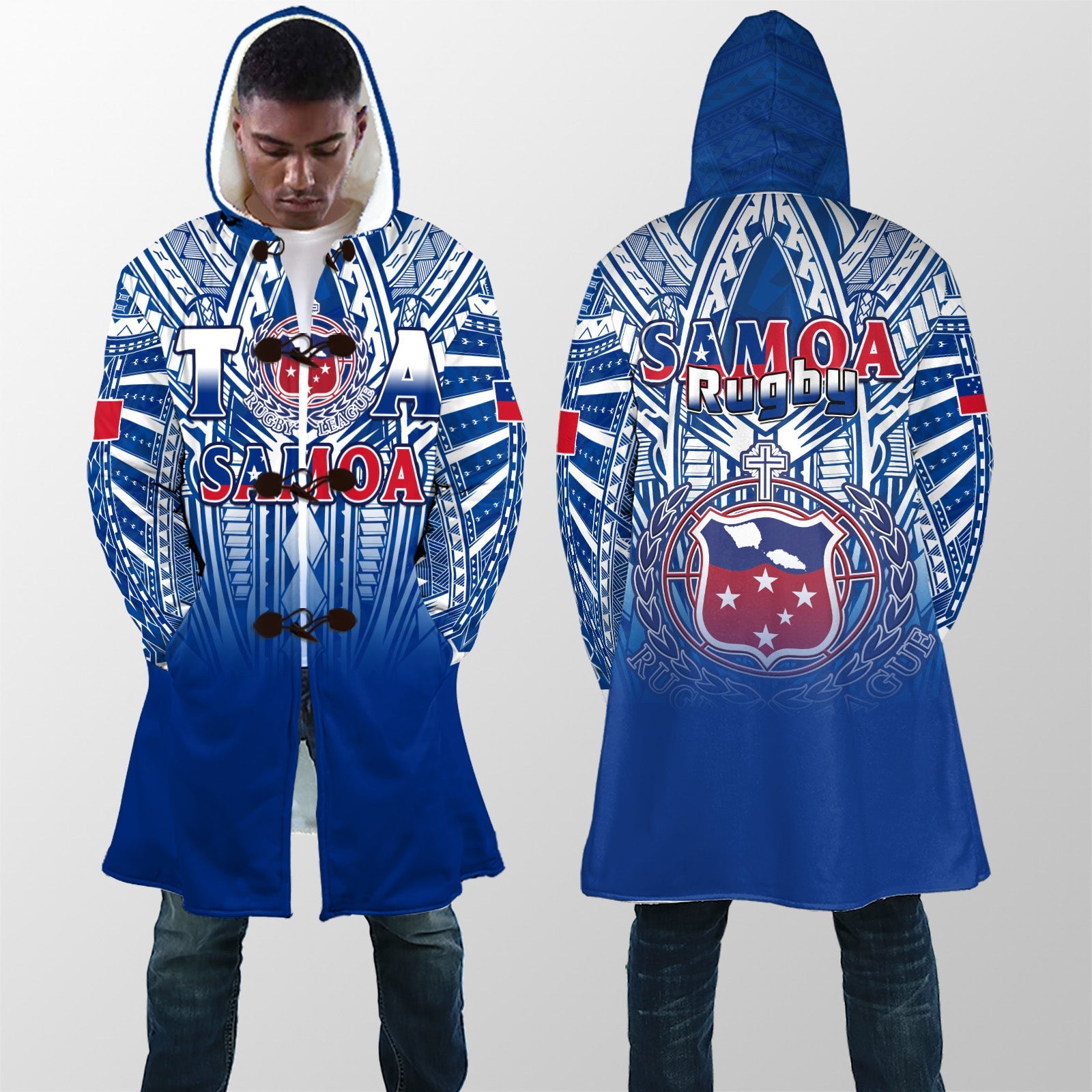 Samoa Rugby Cloaks Toa Samoa Polynesian Pacific Navy Version LT14 Unisex Blue - Polynesian Pride