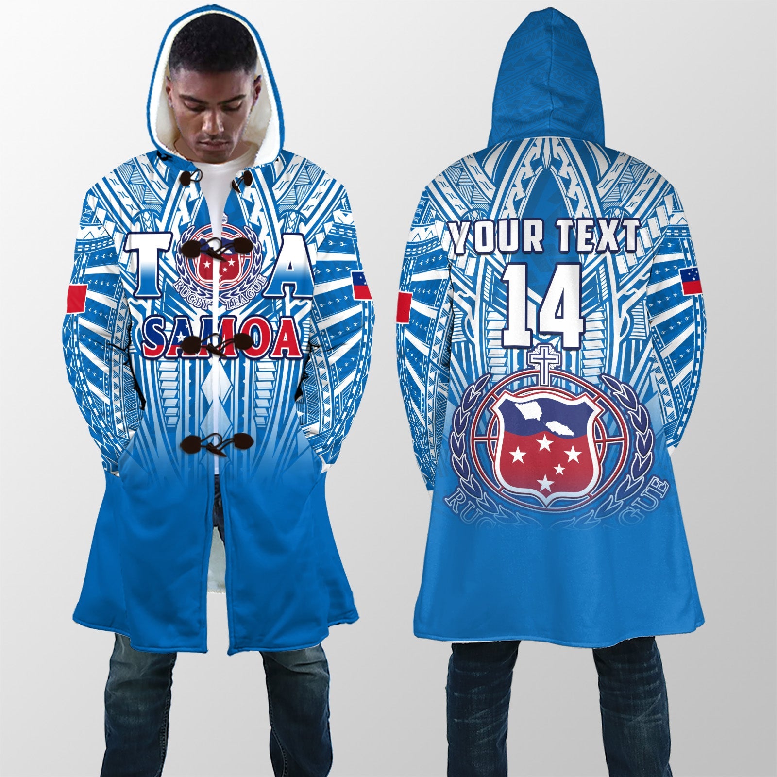 (Custom Text And Number) Samoa Rugby Cloaks Personalise Toa Samoa Polynesian Pacific Blue Version LT14 Unisex Blue - Polynesian Pride